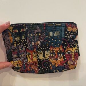 Laurel Burch Story Weavings woven tapestry cat makeup bag pouch zip top wallet